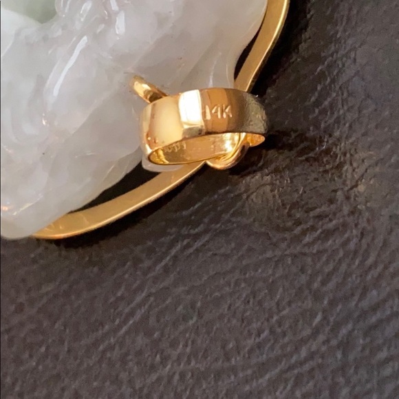 14K Real Gold Carved Dragon Natural Jade Pendant L - Picture 12 of 16